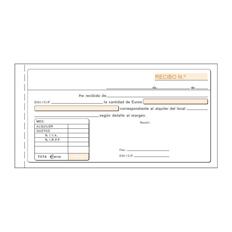 Talonario de recibos de alquiler Loan T52 tercio duplicado autocopiante